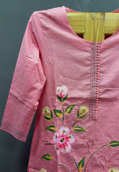3 Pcs Salwar Set-Pink Embroidered