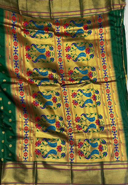 Traditional Peacock Floral Brocade Border - Green