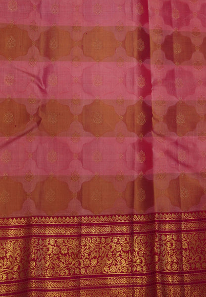 Pure Kanchipuram Silk Saree- Pastle Pink with Geometric Woven Pattern
