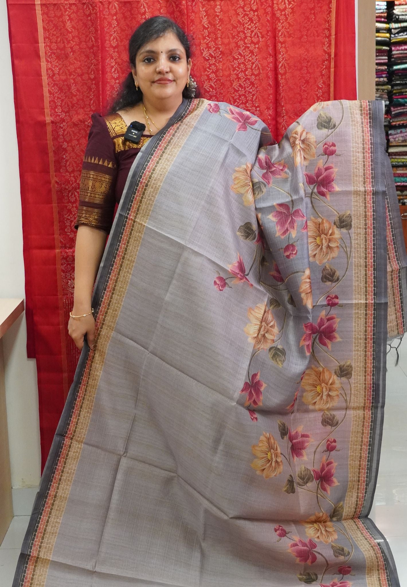 Bhagalpur Tussar  - Floral Pattern Purple