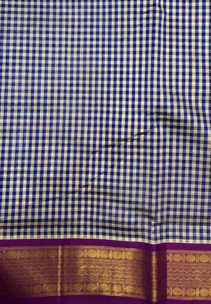 Pure Silk Cotton Saree-Blue In Kalyani Zari With Contrast Border