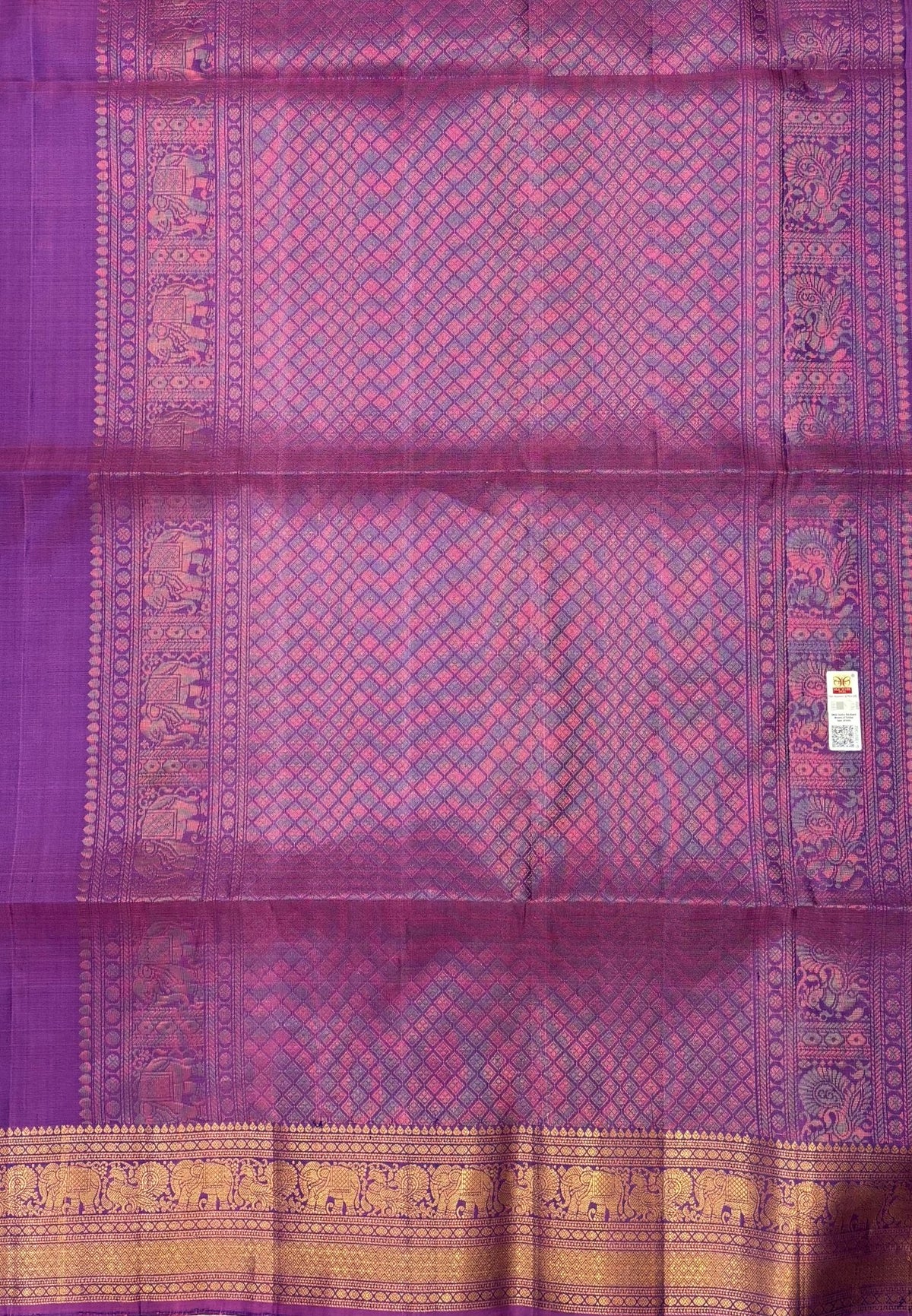 Pure Kanchipuram Silk Saree-Lavender In Gaja Floral Zari Border