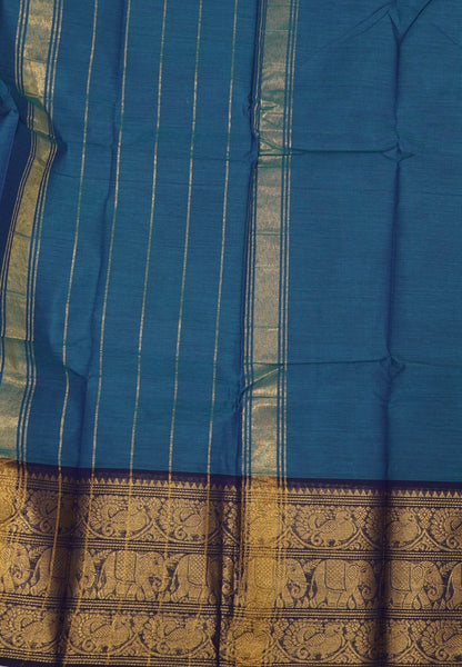 Kanchi Cotton Saree-Blue with Big Border