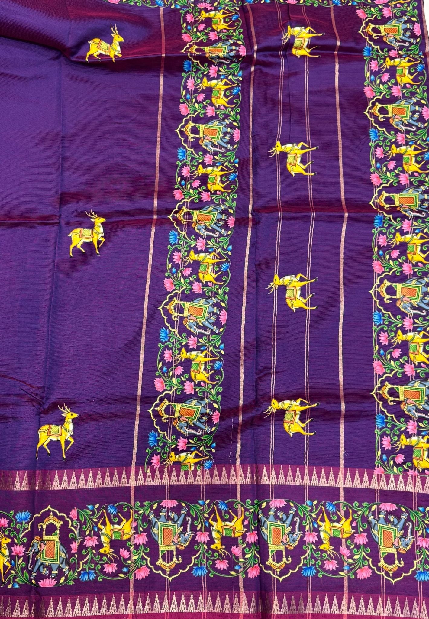 Pure Mangalgiri Silk Saree-Purple With Tanjore Print