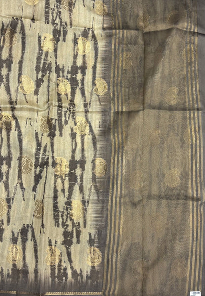 Tussar Saree-Grey in Leheriya Stripe Border