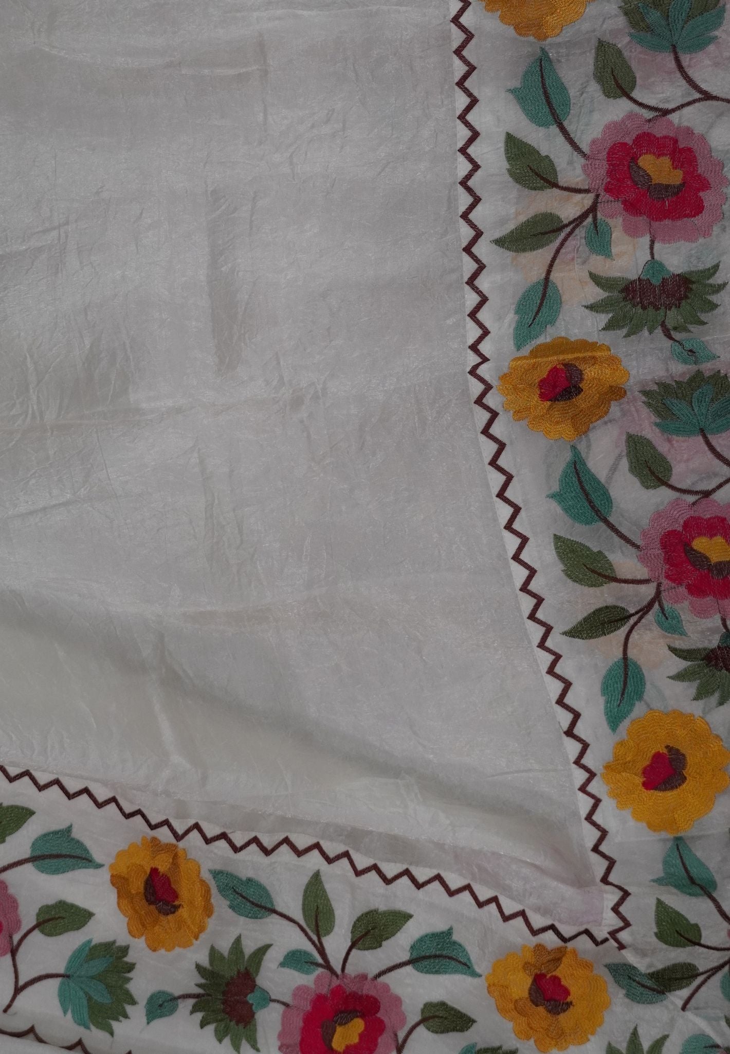 Organza Saree -White with Floral Border