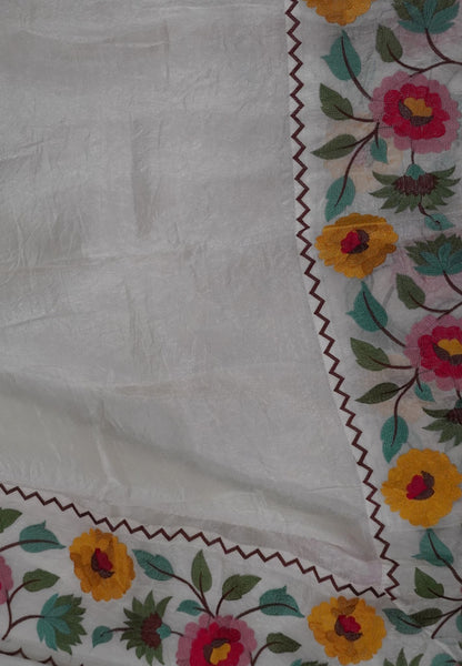 Organza Saree -White with Floral Border