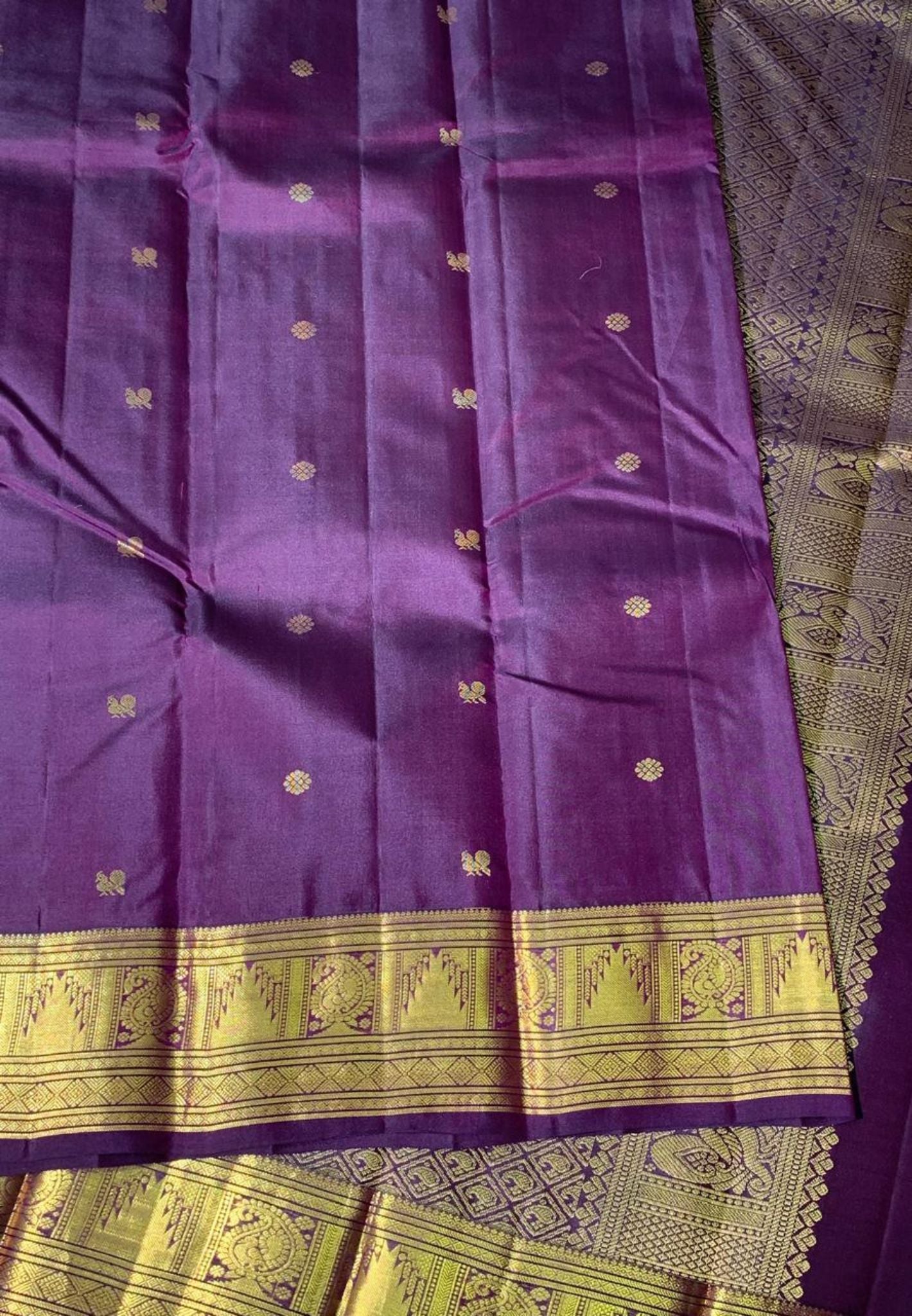 Pure Silk Saree-Wine with Paisley and Temple Border