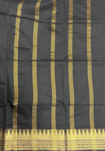 Handloom Silk Cotton Saree-Black in Temple Tower Zari Border