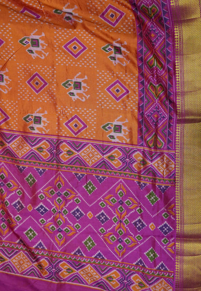 Semi Patola Saree – Orange & Pink Elegance