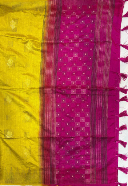 Chanderi Saree-Lime Yellow with Zari Lines
