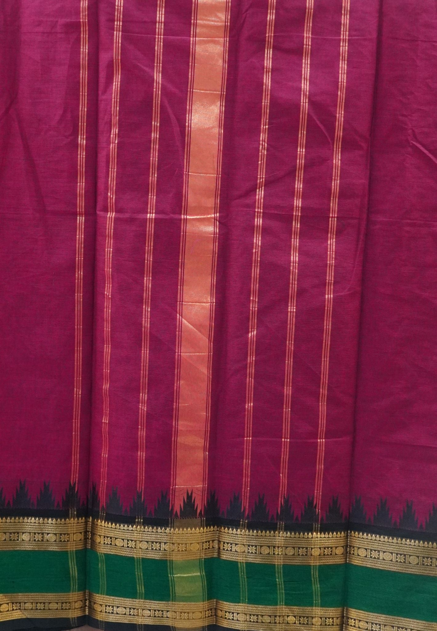 Chettinad Cotton Saree-Magenta with Temple Border