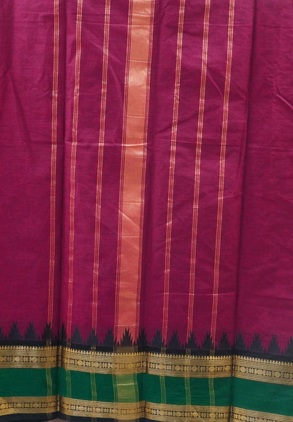 Chettinad Cotton Saree-Magenta with Temple Border