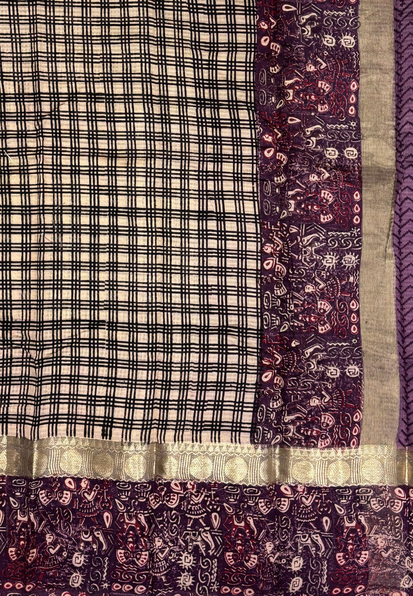 Pure Chanderi Saree-Purple In Linear Zari Border