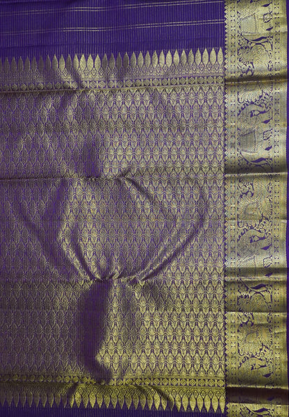 Pure Kanchipuram Silk Saree-Purple Vairaoosi with Mayil Chakram Butta