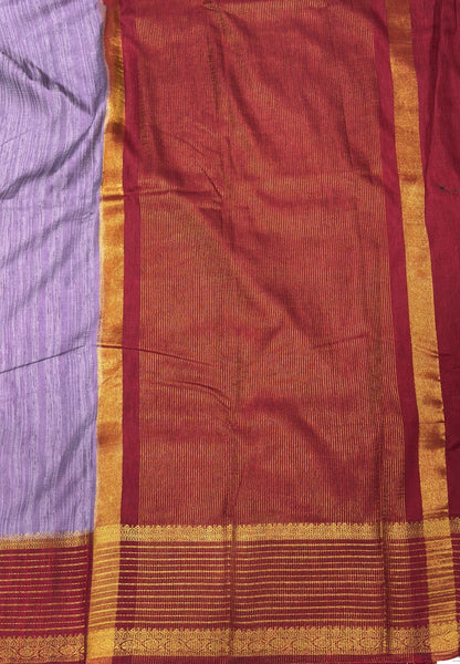 Raw Silk Saree-Lavender With Contrast Border