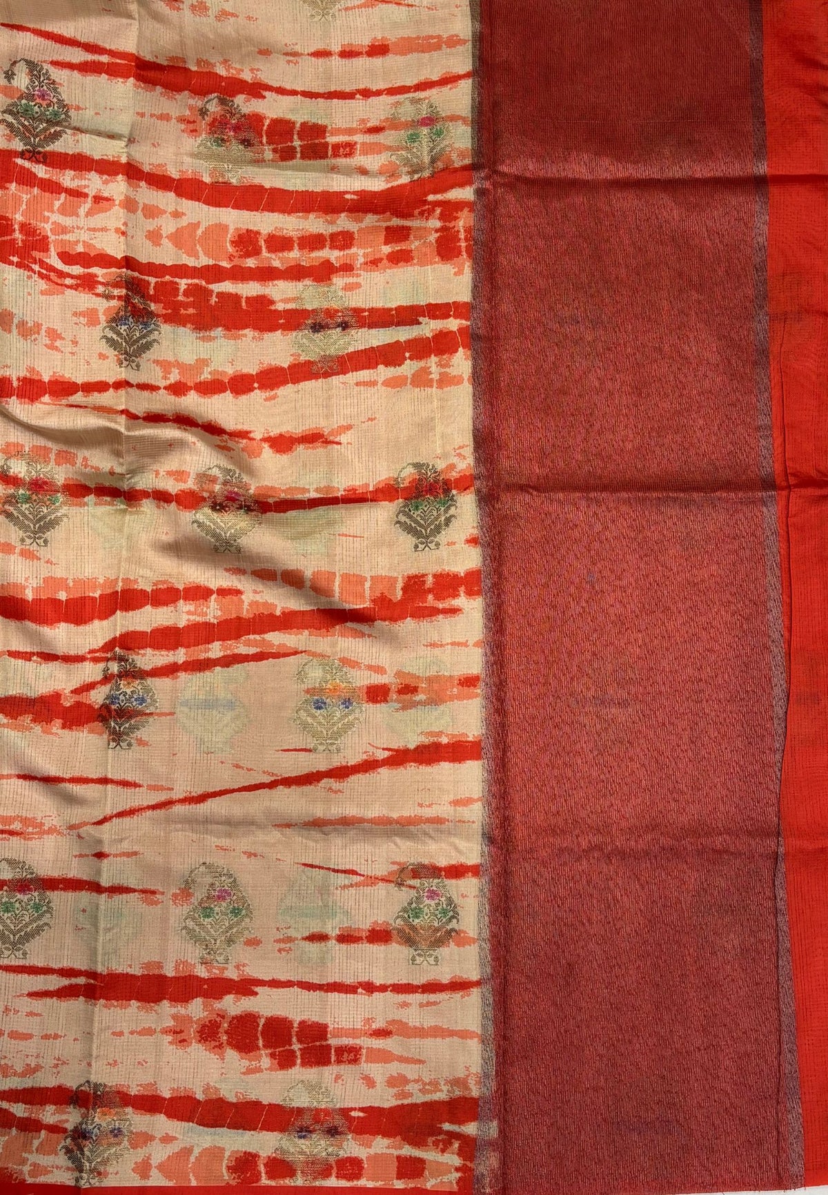 Tussar Saree-Orange in Leheriya Manga Motif Border