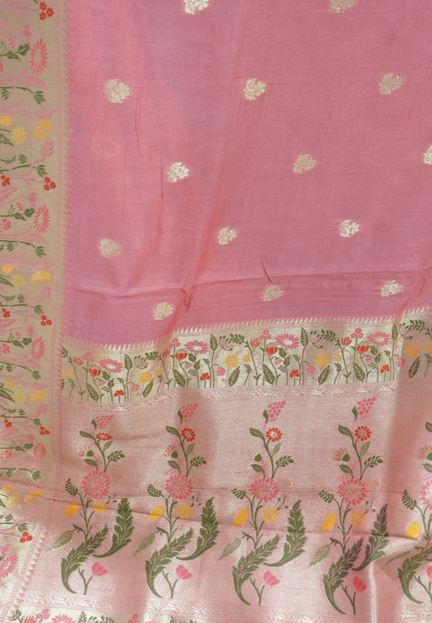 Paithani  Border Saree - Magenta Flower