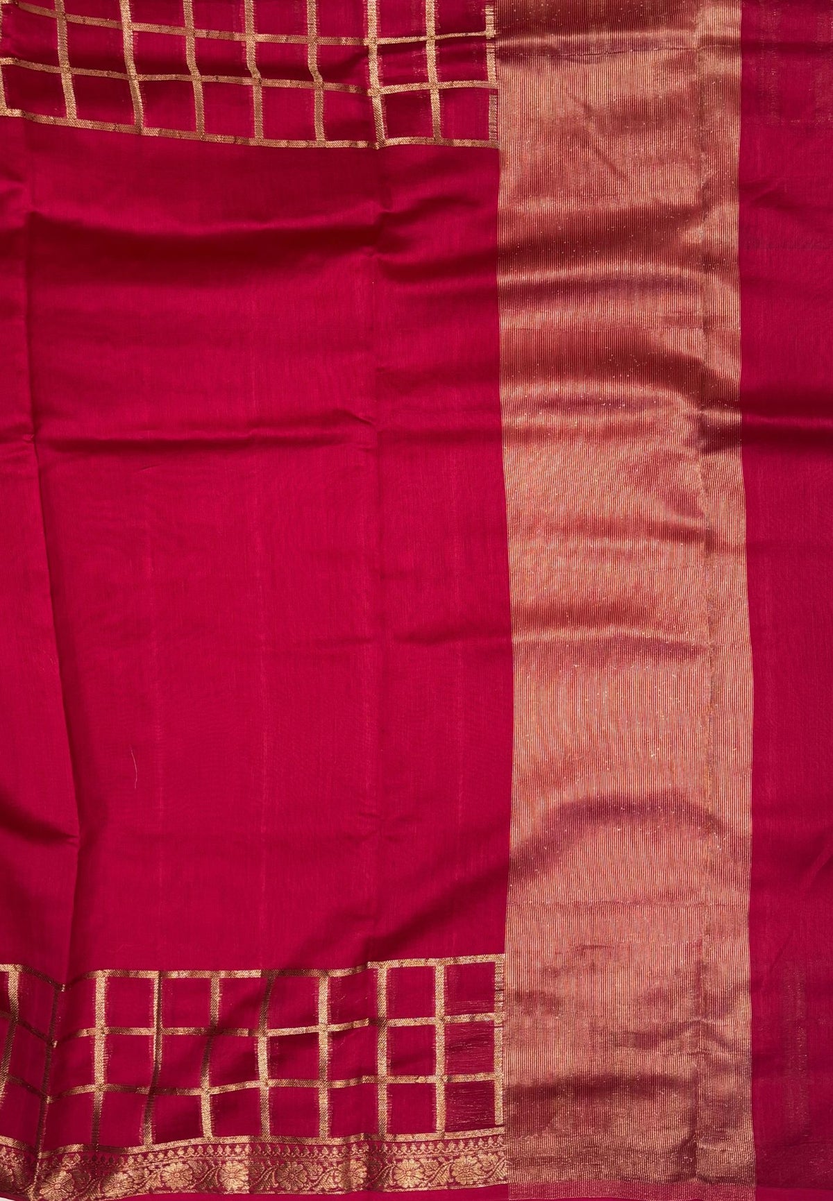 Semi Chinya Silk Saree-Redish Pink In Checkered Zari Border