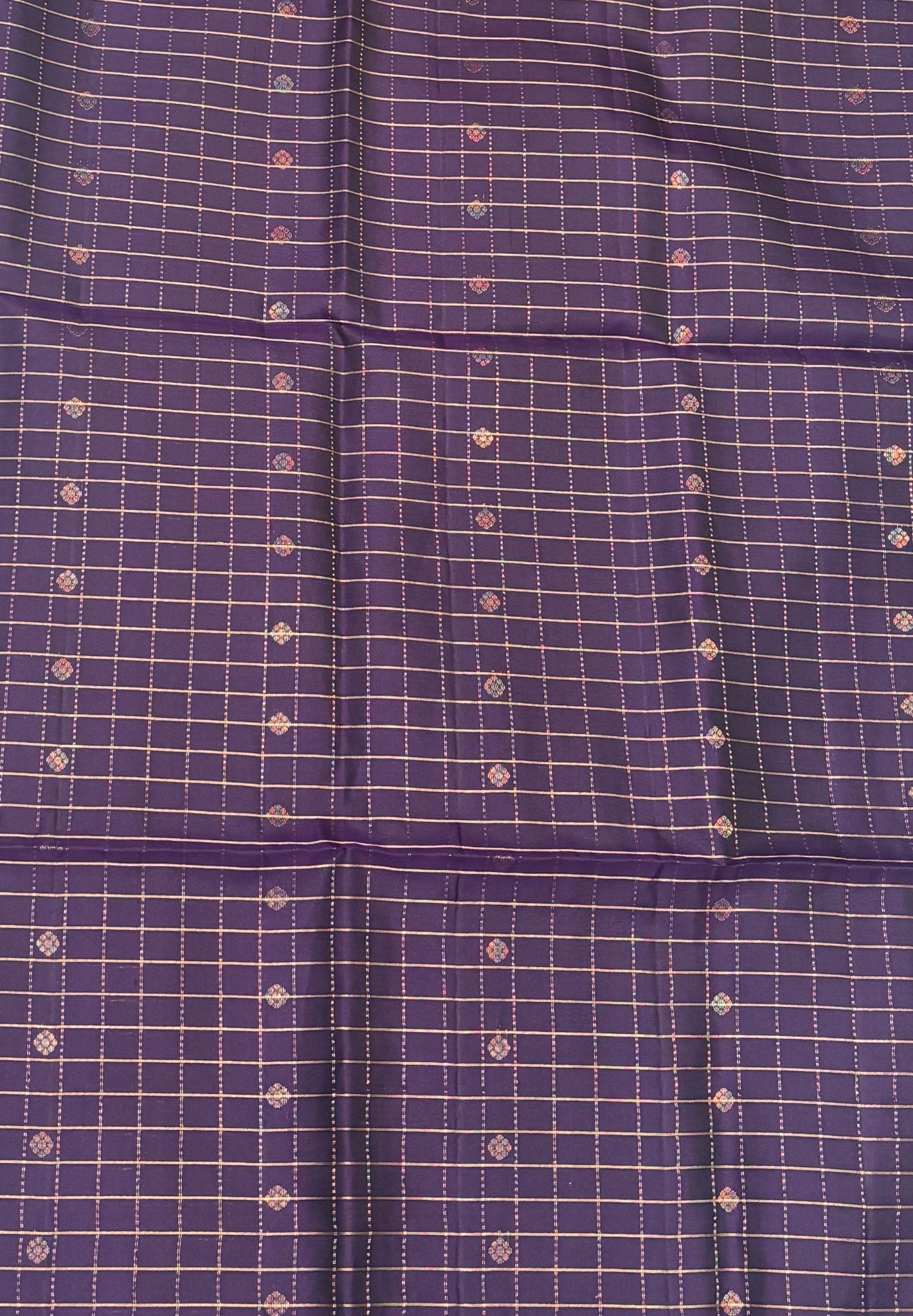Pure Kanchipuram Silk Saree-Wine with Ramar Blue in Zari Checks