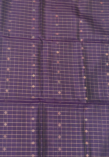Pure Kanchipuram Silk Saree-Wine with Ramar Blue in Zari Checks
