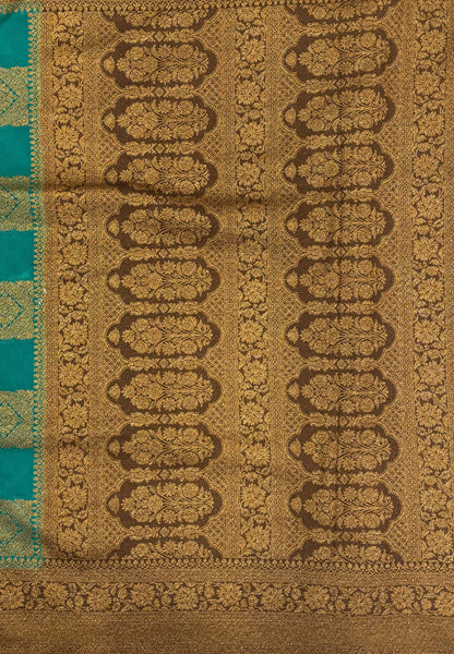 Banarasi Crepe Saree-Ramar Green In Square Check Brocade With Contrast Border