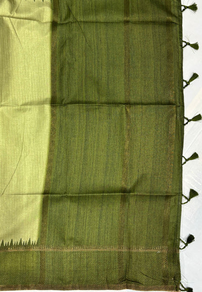 Semi Tussar Saree-Light Sage Green with Antique Zari Border