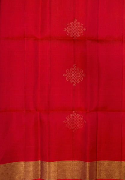 Pure Kanchipuram Silk Saree-Redish Pink In Plain Tissue Zari Border
