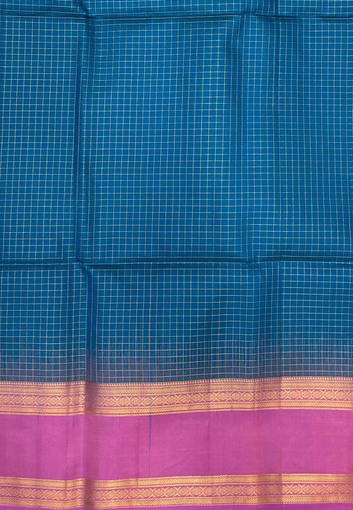 Pure Kanchipuram Silk Saree-Sky Blue in Zari Checks with Contrast Retapet Border