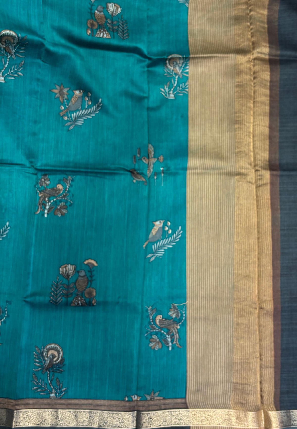 Chanderi Saree-Peacock Green in Traditional Bird Motif Border