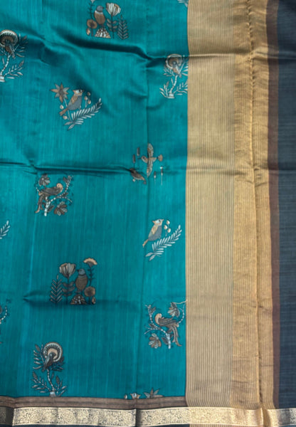 Chanderi Saree-Peacock Green in Traditional Bird Motif Border