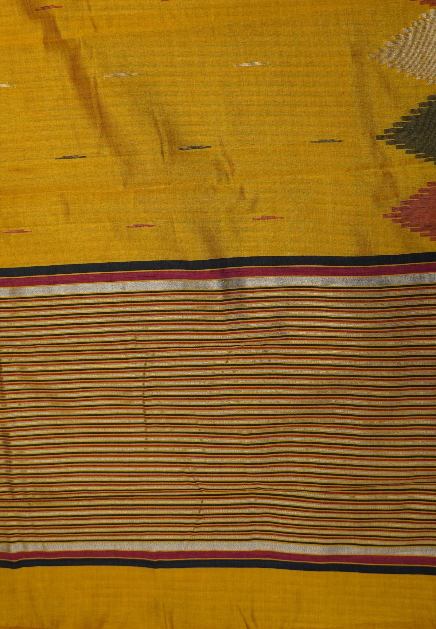 Semi Tussar Saree – Contemporary Temple Border Design – Mustard