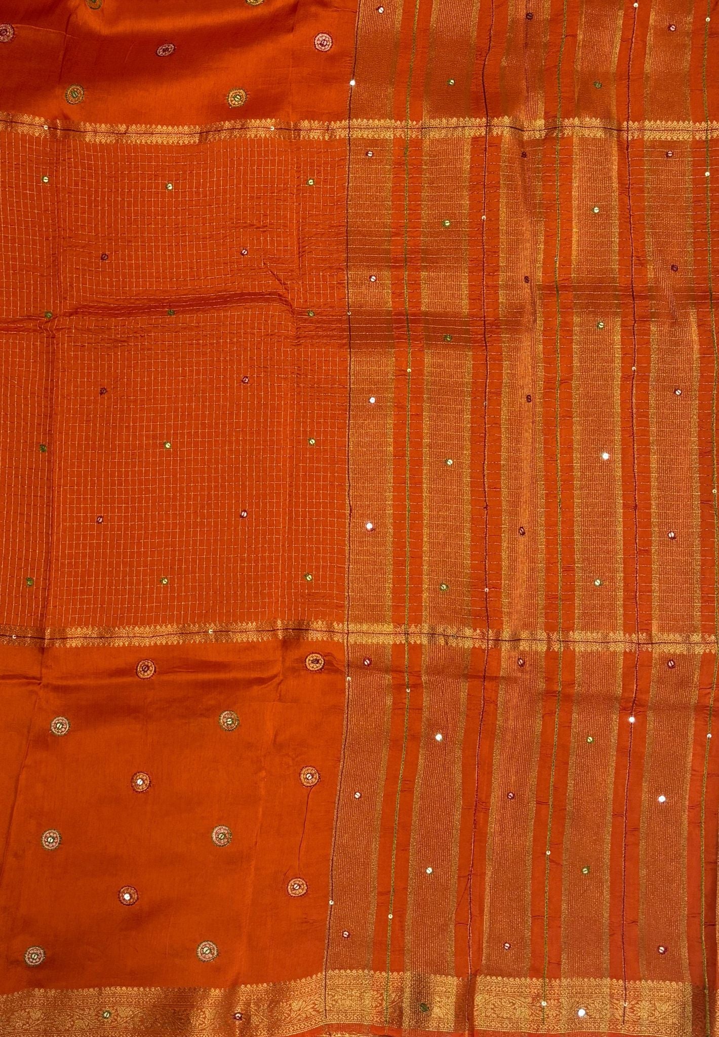 Viscose Saree-Rust Orange In Fine Stripe Zari Border