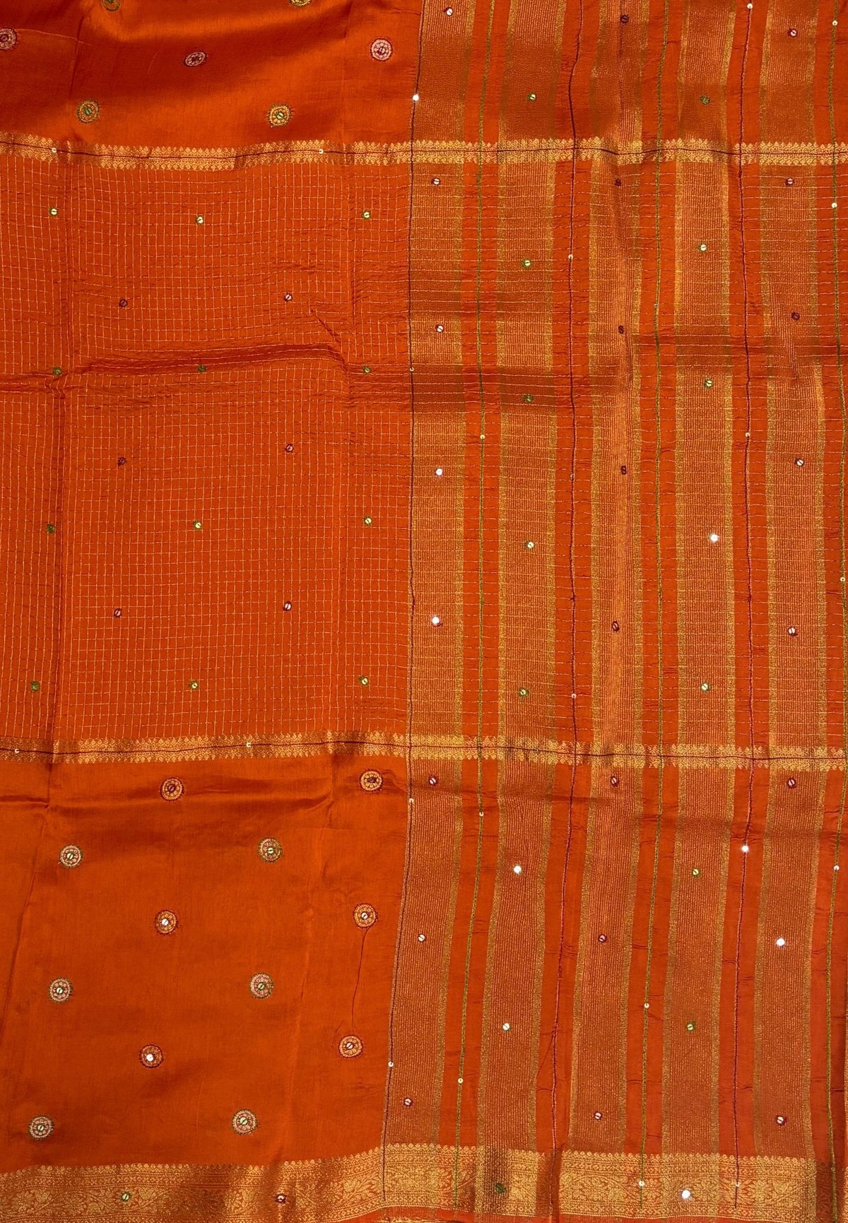 Viscose Saree-Rust Orange In Fine Stripe Zari Border