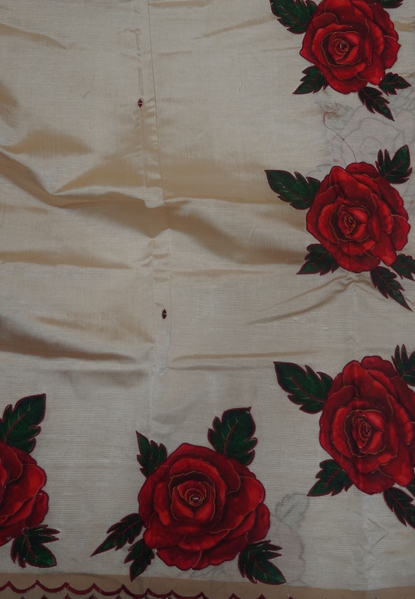 Pure Mangalgiri Silk Saree-Beige with Appliqué Work