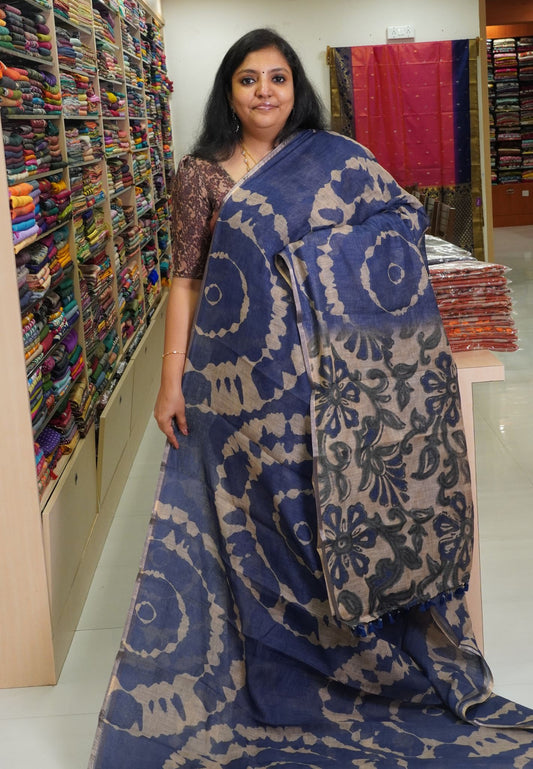 Linen Saree -Voilet Blue