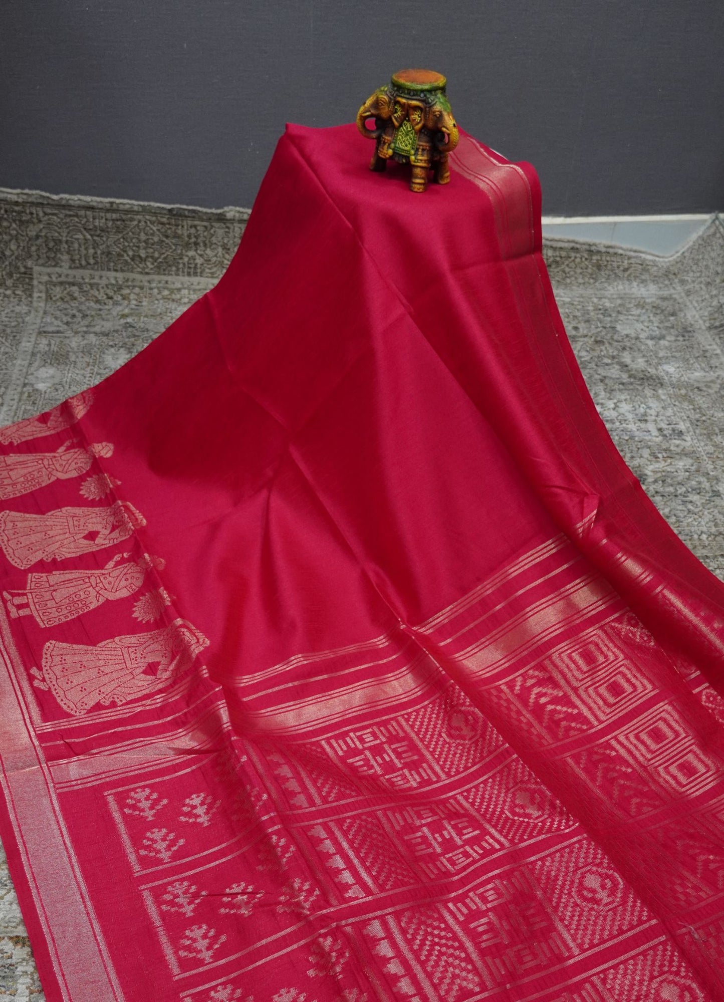 Semi Raw Silk Saree - Pink with Doll Zari