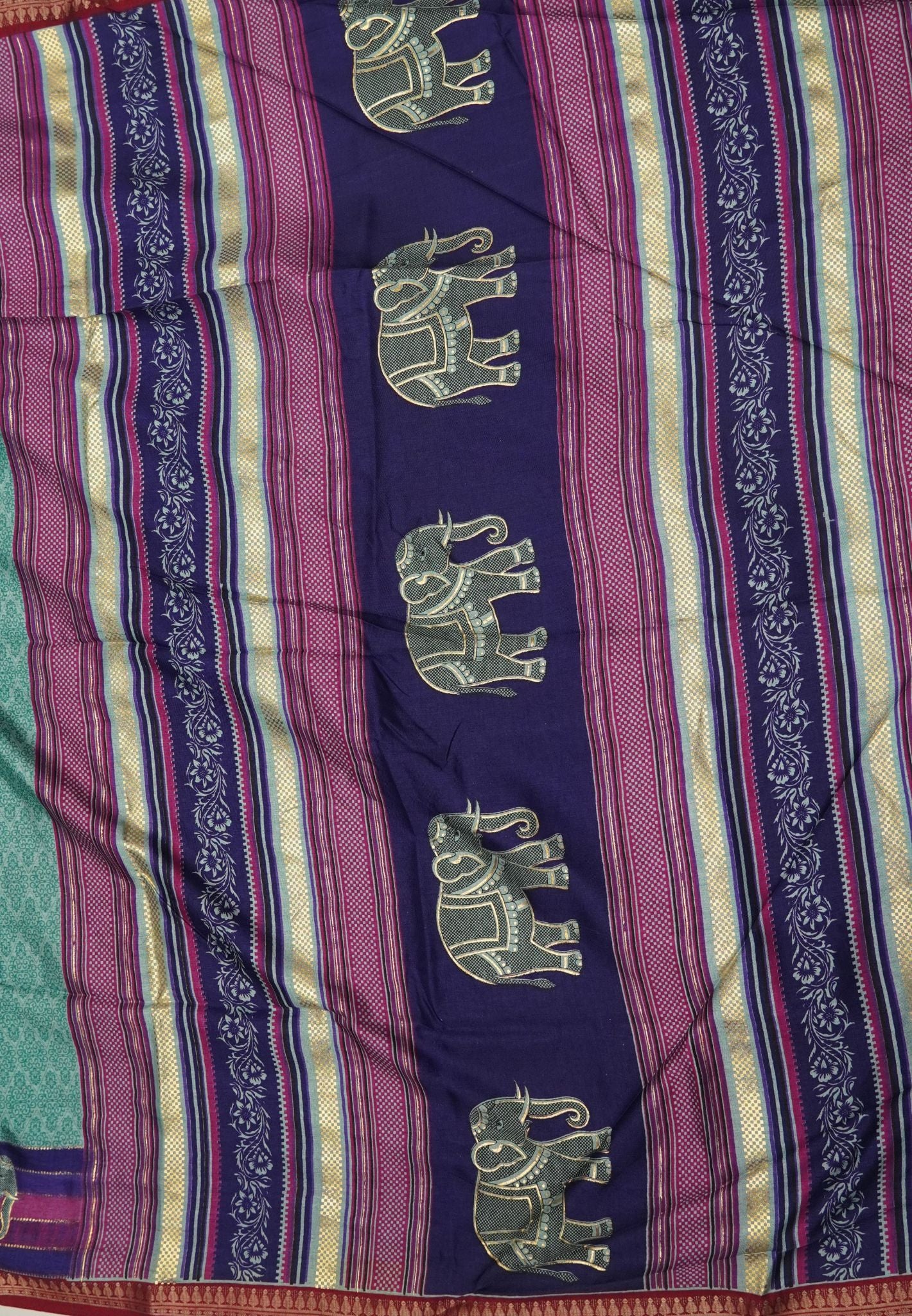 Dola Saree-Sea Green with Contrast Elephant Border