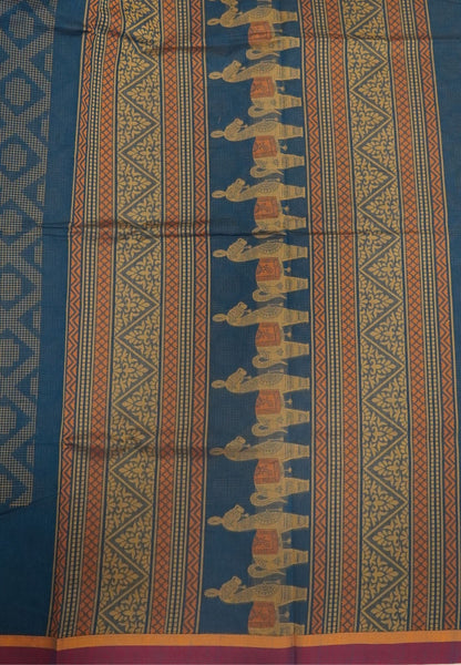 Cotton Saree-Blue in Thread Work