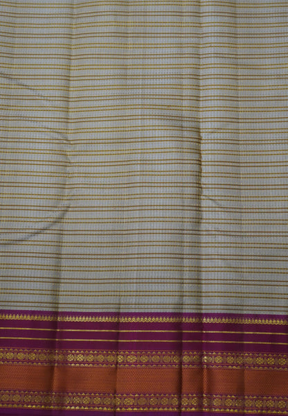 Pure Kanchipuram Silk Saree-Sandal with Contrast Korvai Border