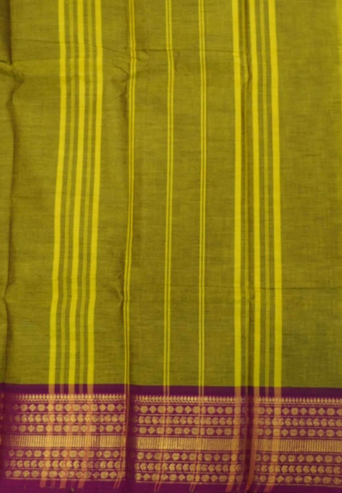 Kanchi Cotton Saree-Mehandi Green With Varisapet Border