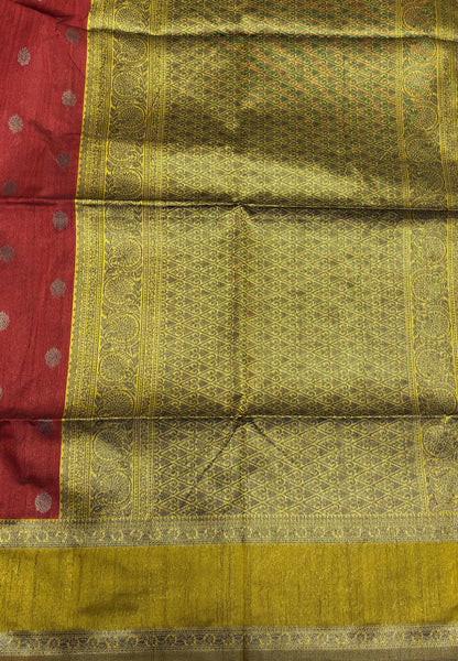 Semi Raw Silk Saree-Mustard with Contrast Retapet Border