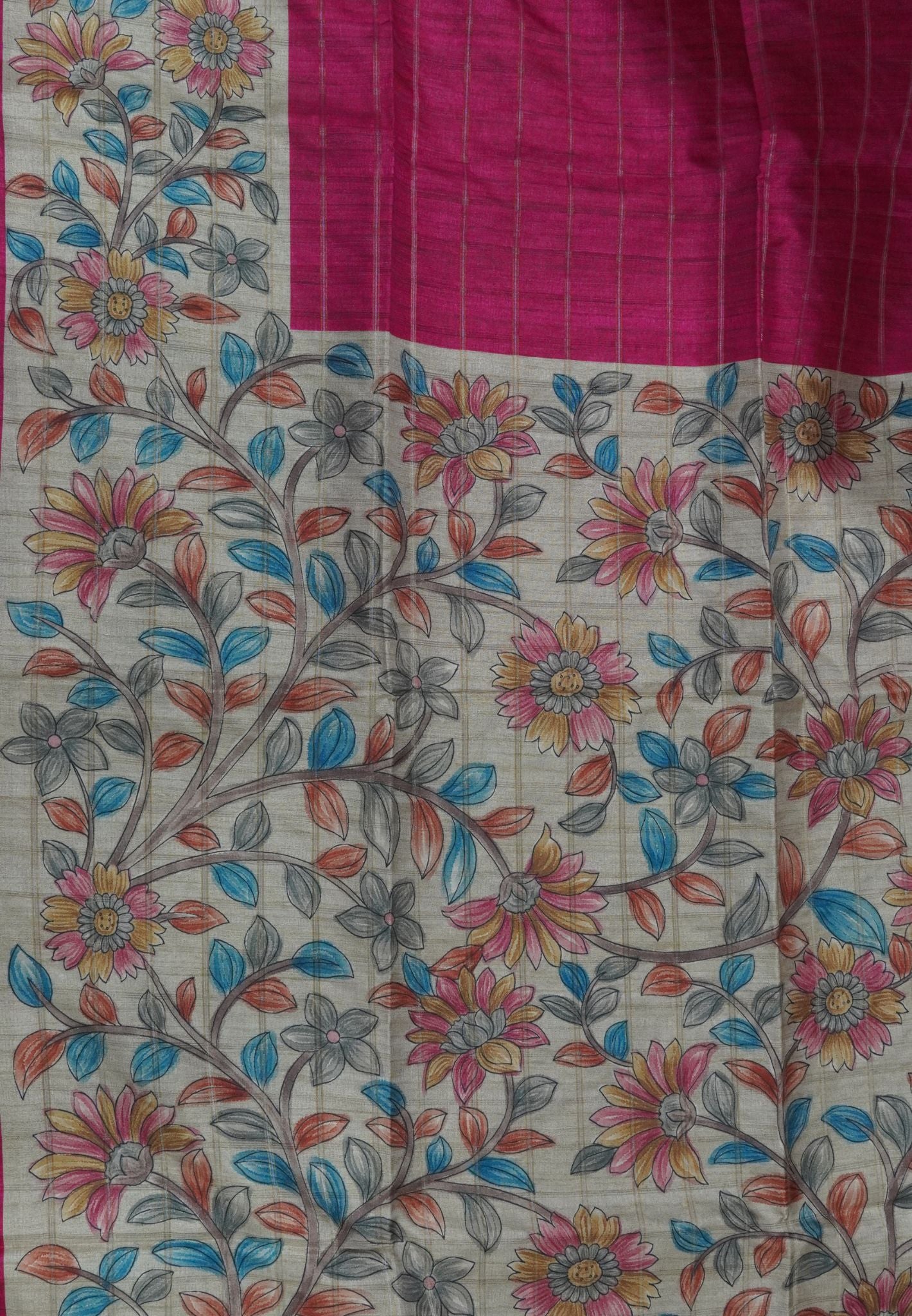 Semi Tussar Saree-Dark Pink