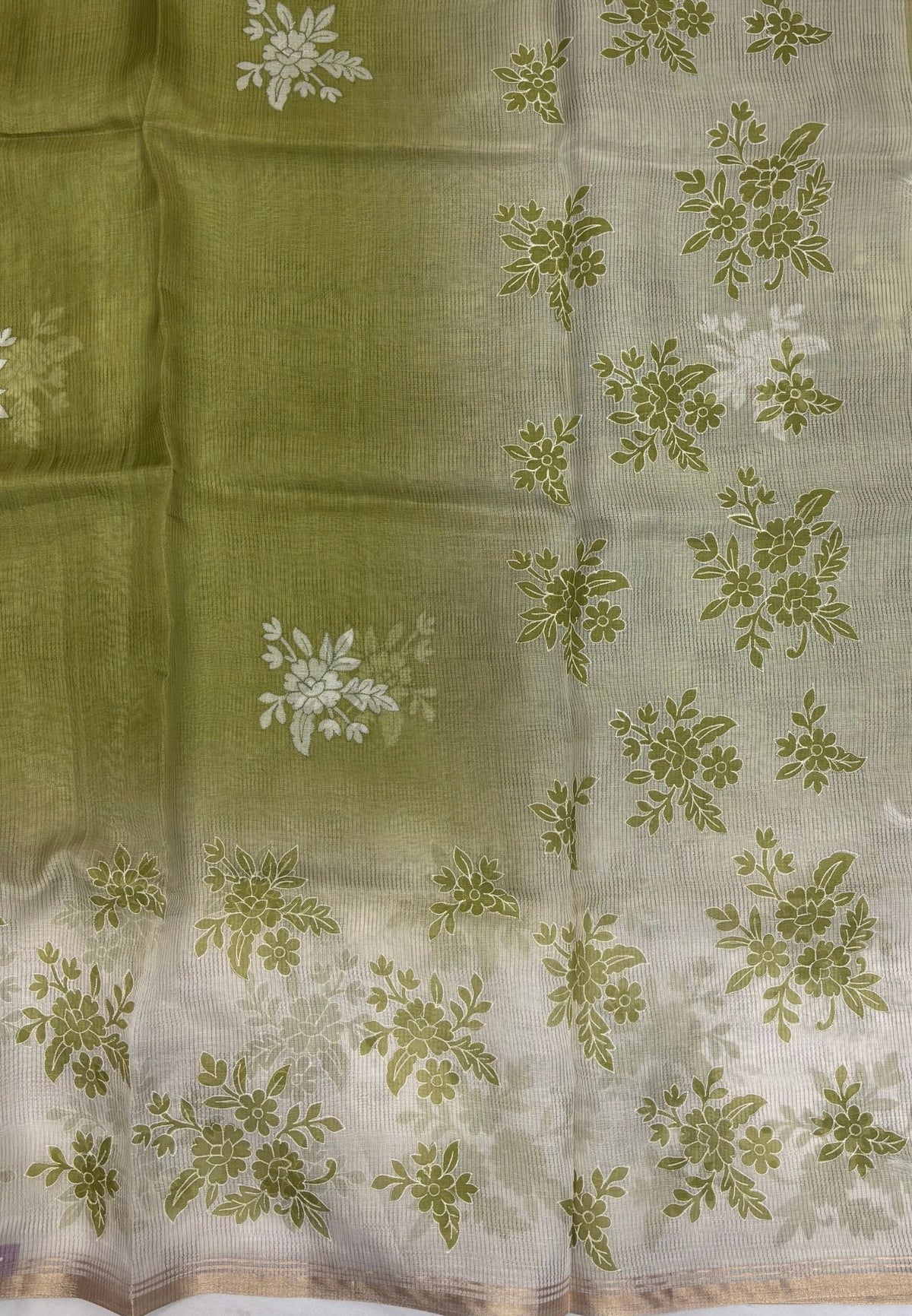 Organza Saree- Light Green with Floral Aplique Work