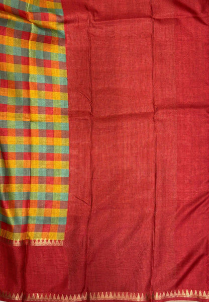 Soft Tussar Saree-Red In Palum Pazhamum Border