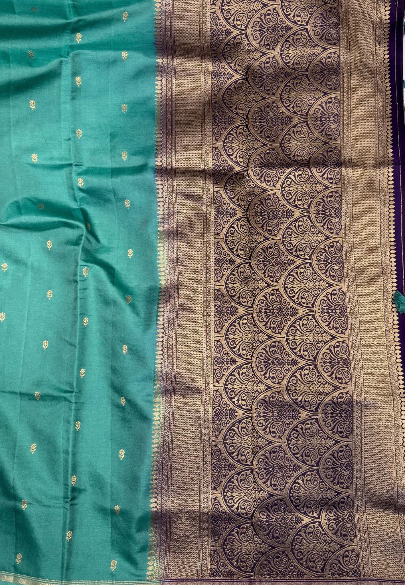 Gaji Silk Saree-Sea Green In Paisley Jaal Zari Border