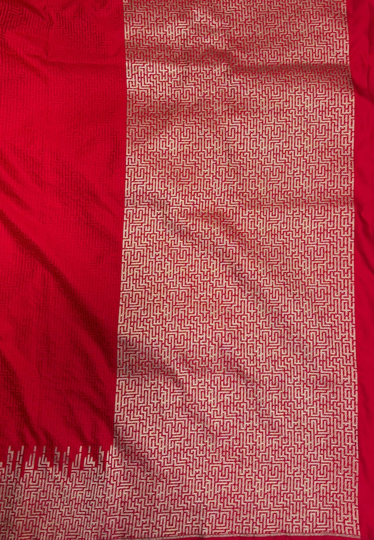 Crepe Silk Saree-Red In Geometric Maze Zari Border