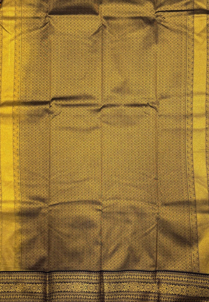 Budget Kanchipuram Saree-Mustard In Floral Jaali Zari Border
