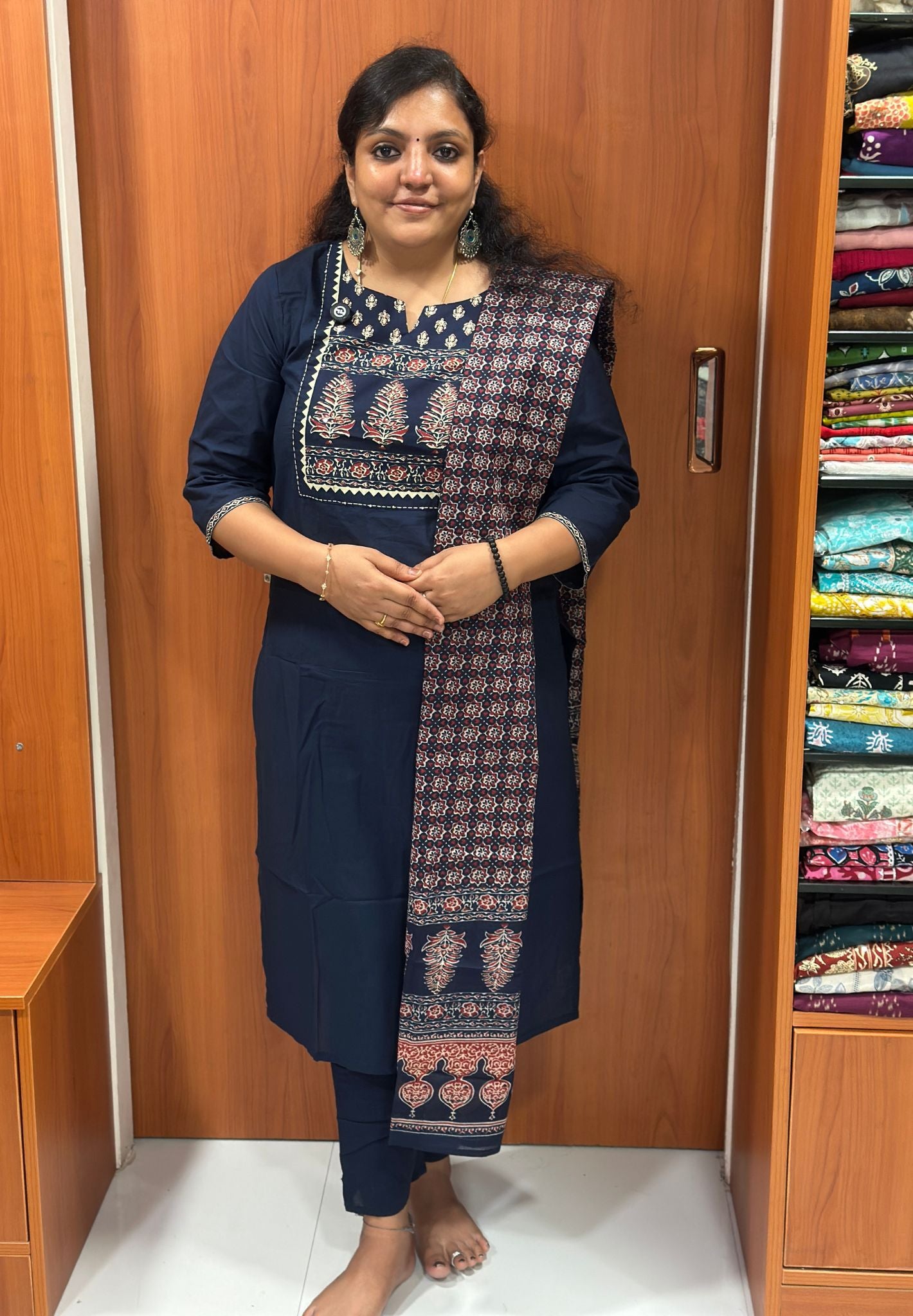 3 Pcs Salwar Suit-Navy blue