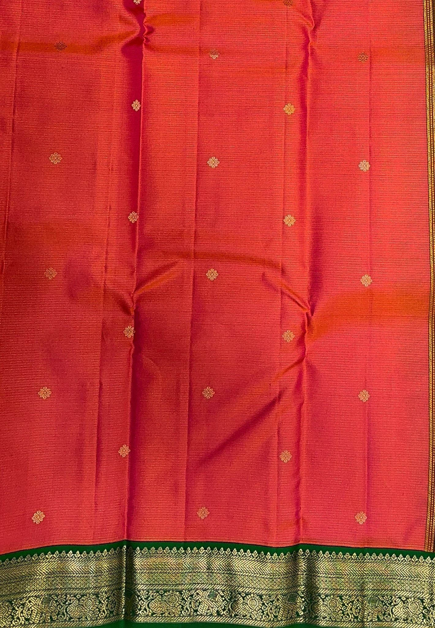 Pure Kanchipuram Silk Saree-Peach Pink with Contrast Korvai Border in Vairaoosi Pattern